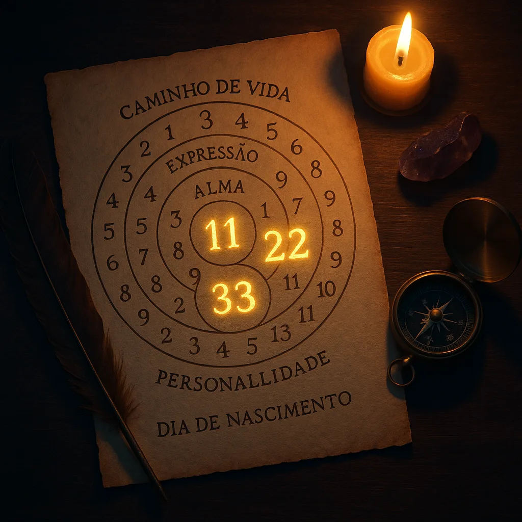 Números Mestres Além do Caminho de Vida: Onde Mais o 11, o 22 e o 33 Podem Aparecer no Seu Mapa